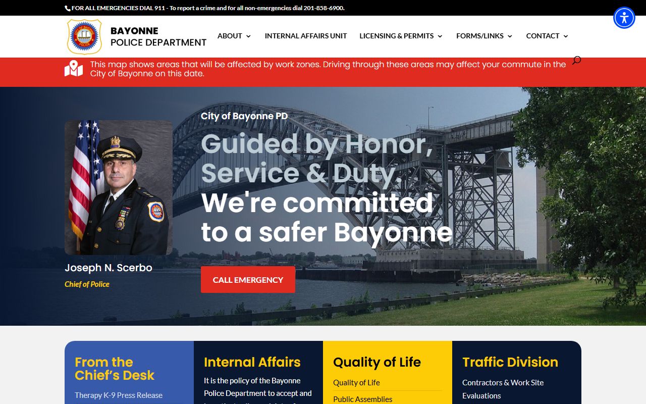 Bayonne Police Department website for criminal history record access