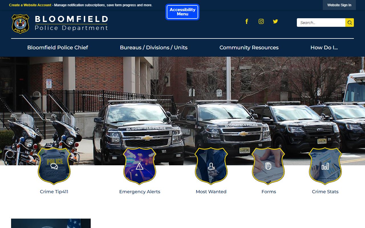 Bloomfield Police Department website for criminal history records