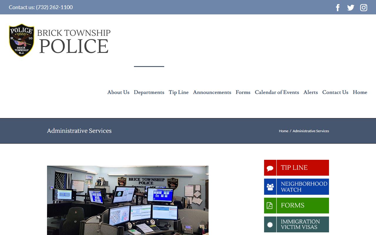 Brick Township Police Department administrative services for criminal history records