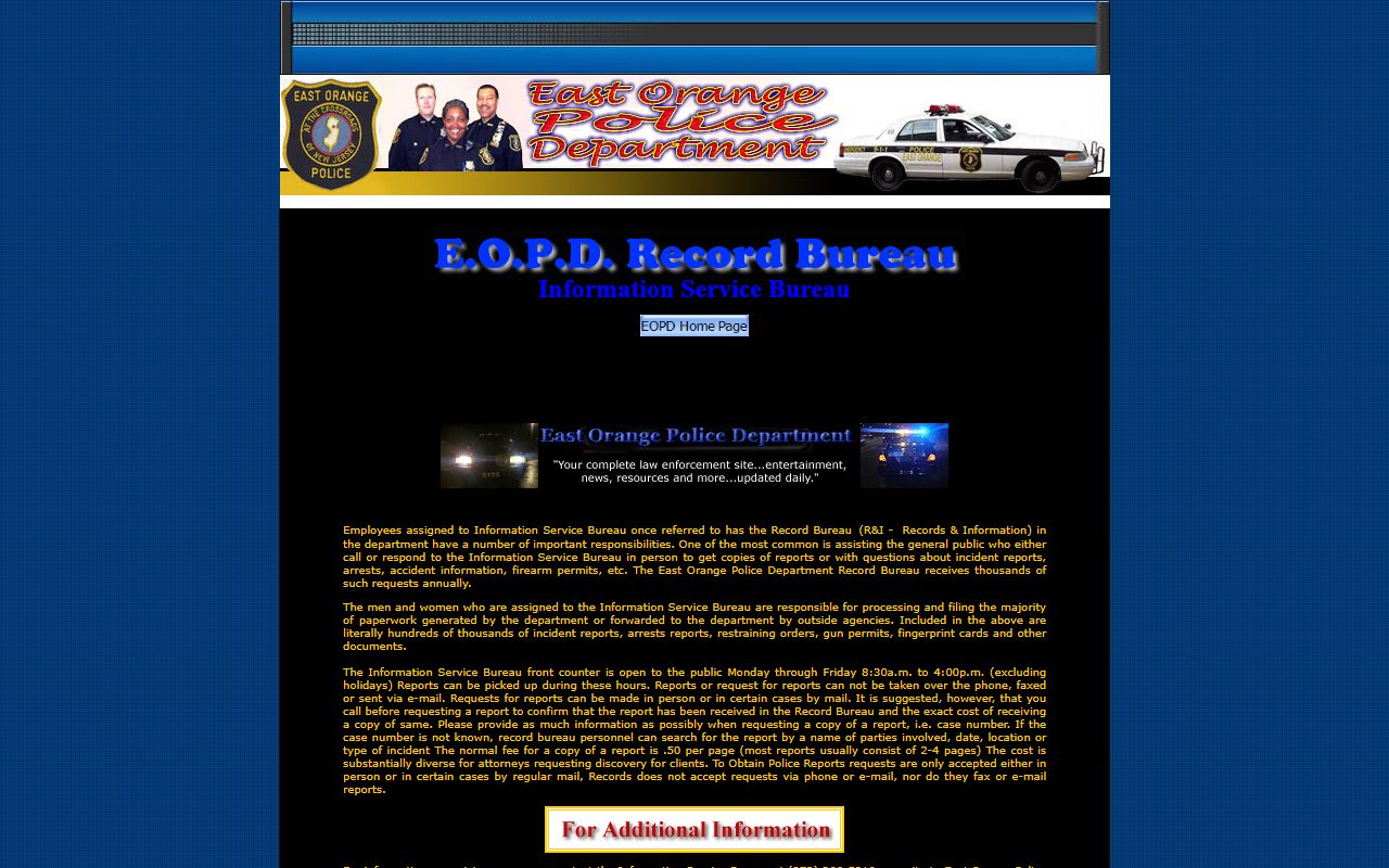 East Orange Police Records Bureau for criminal history requests