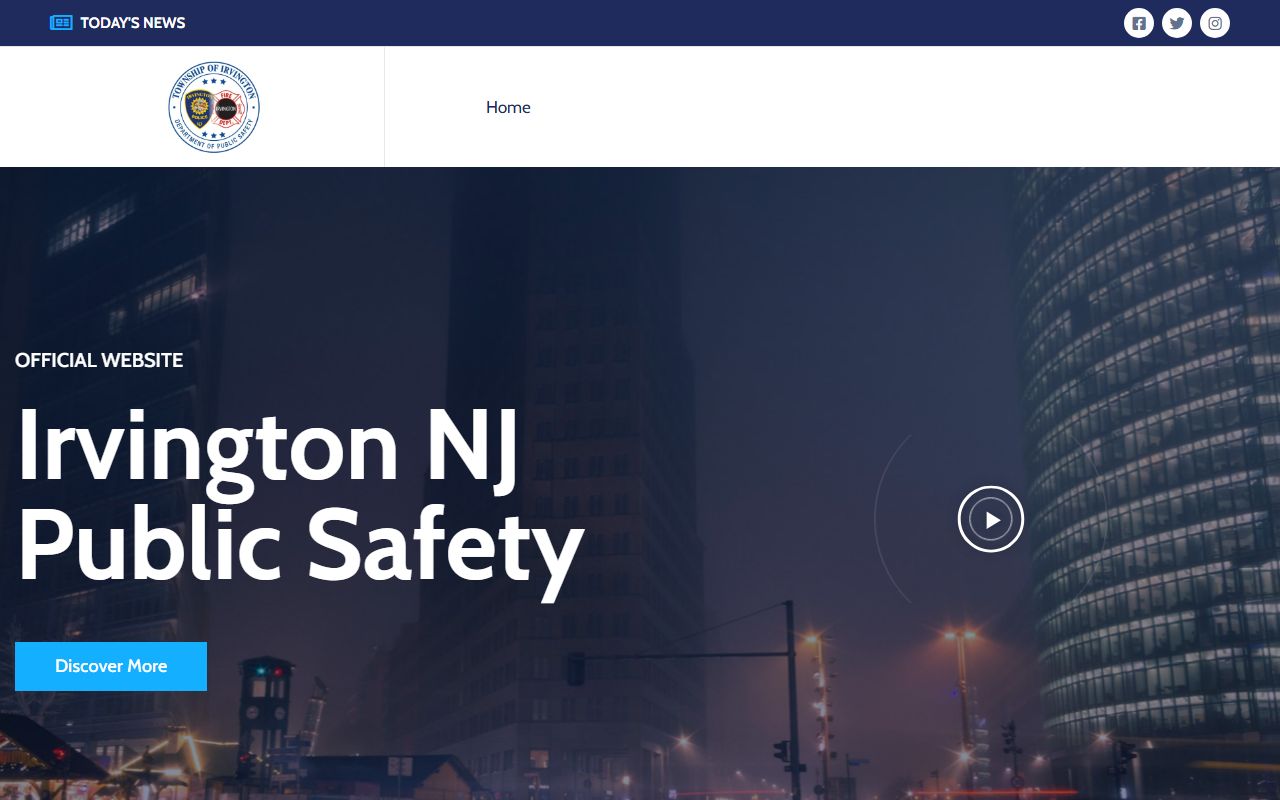 Irvington Public Safety website for criminal history record access