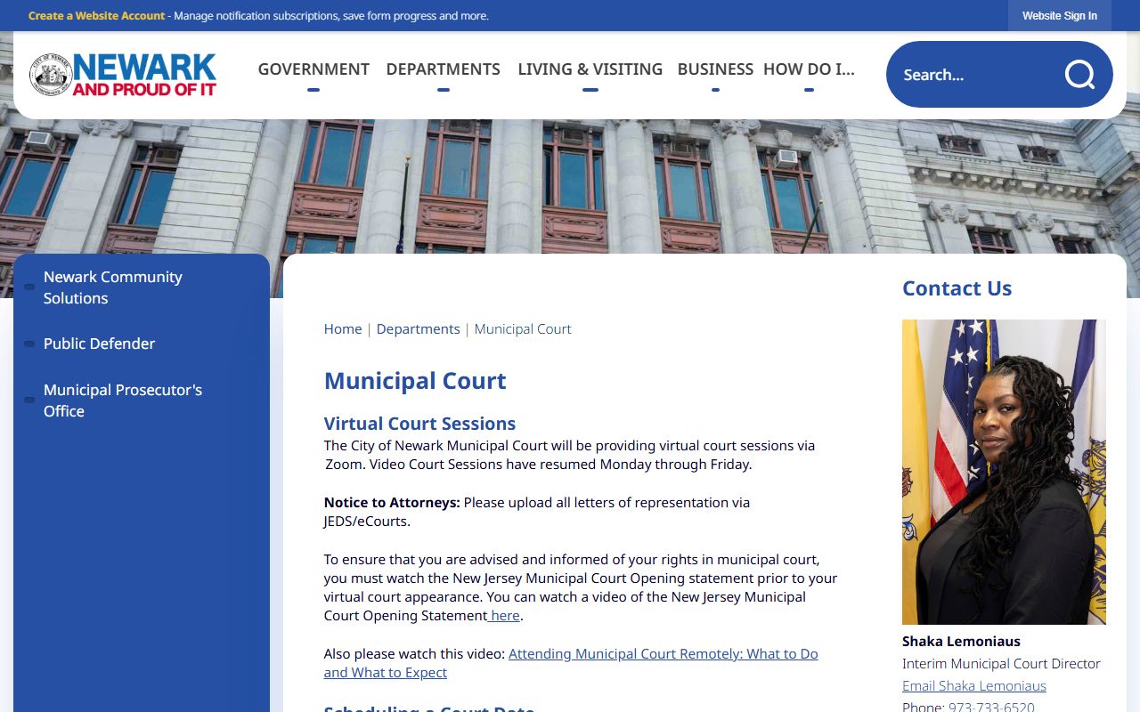 Newark Municipal Court criminal history records office