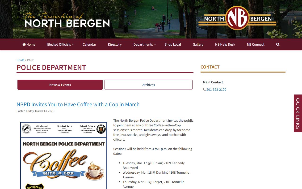 North Bergen Police Department criminal history records page