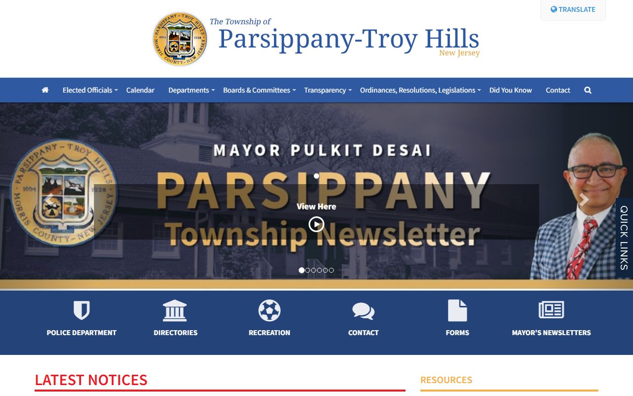 Parsippany-Troy Hills Township website for criminal history records