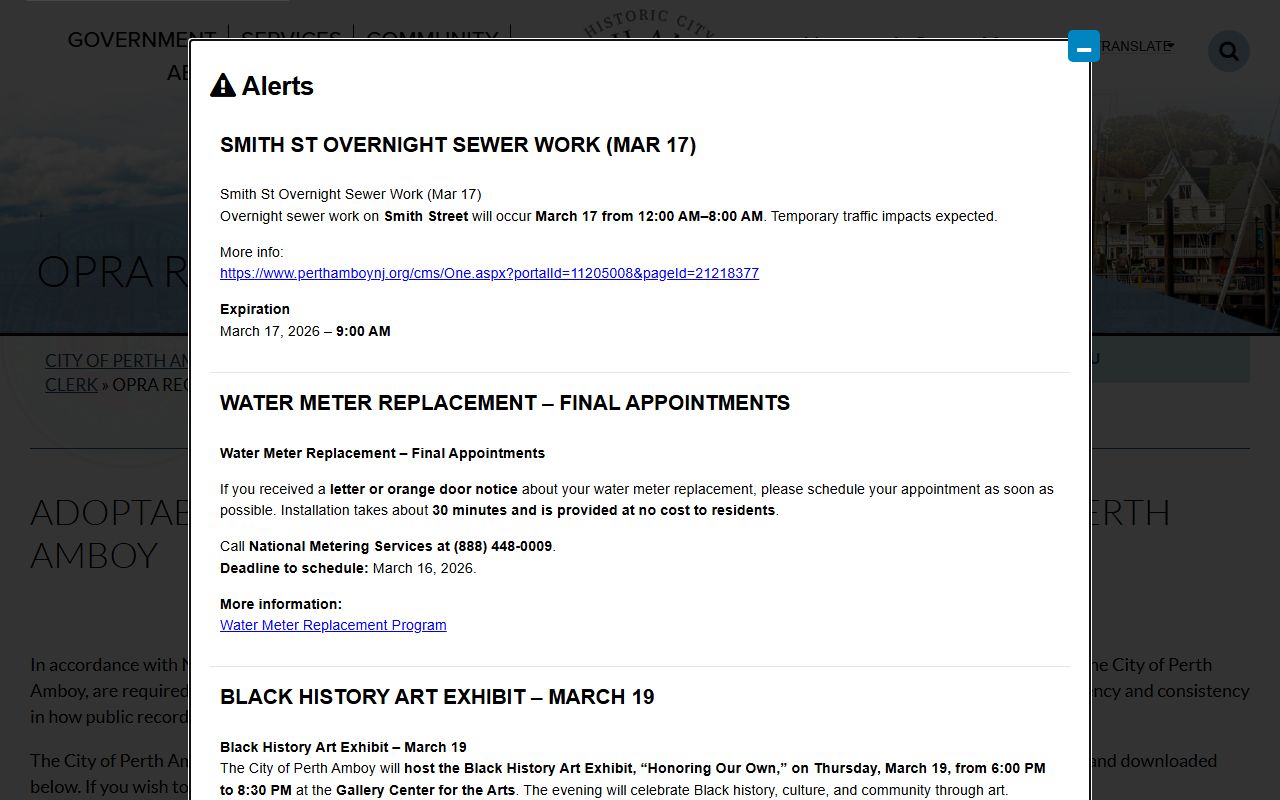 Perth Amboy OPRA request form for criminal history records