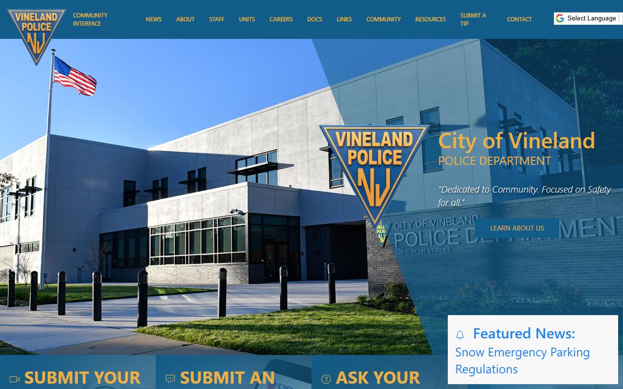 Vineland Police Department website for criminal history information