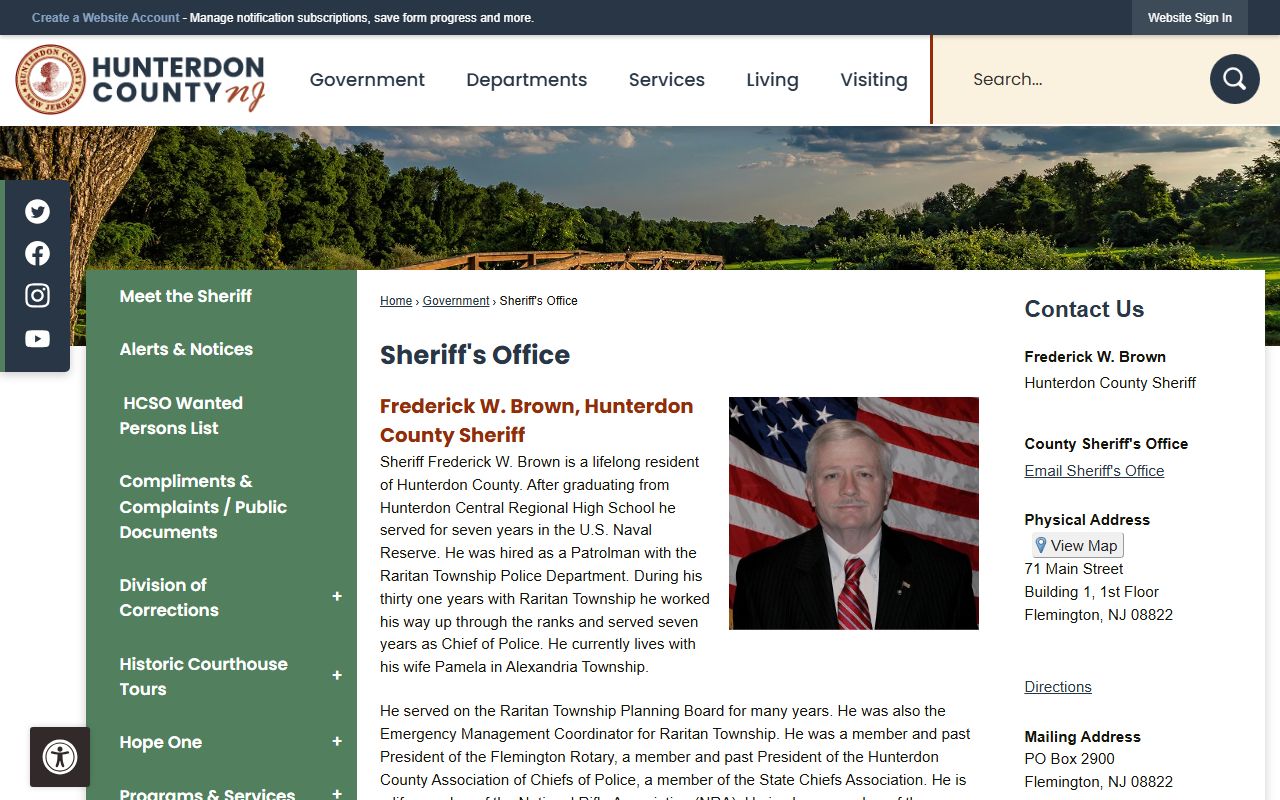 Hunterdon County Sheriff website for criminal history records