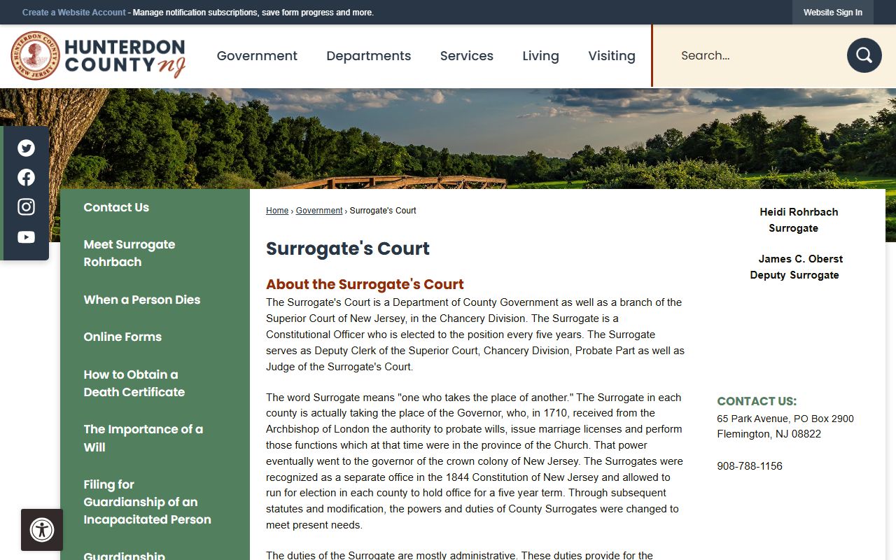 Hunterdon County Surrogate Court website