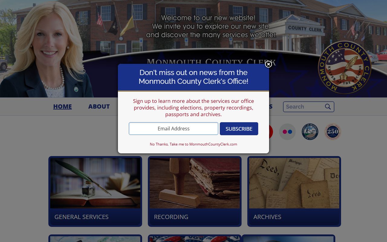 Monmouth County Clerk website for criminal history records