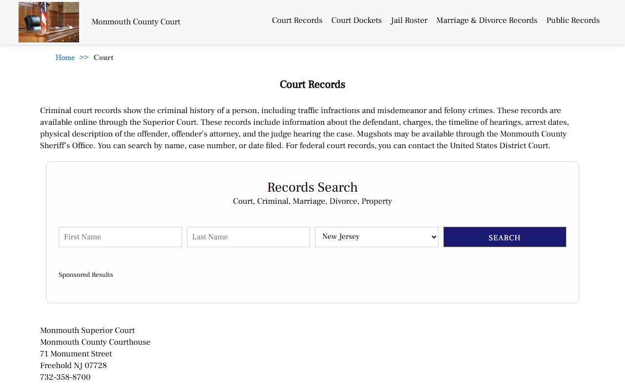 Monmouth County court records for criminal history