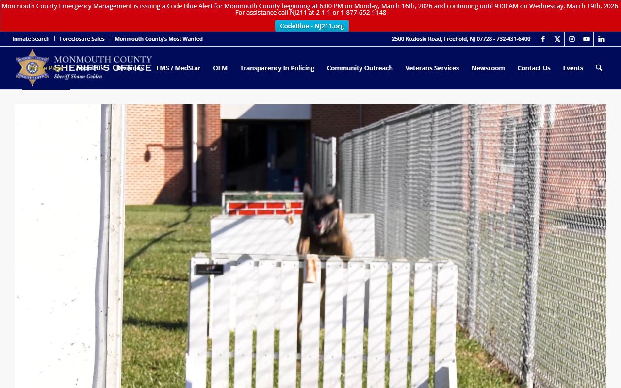 Monmouth County Sheriff website for criminal history records