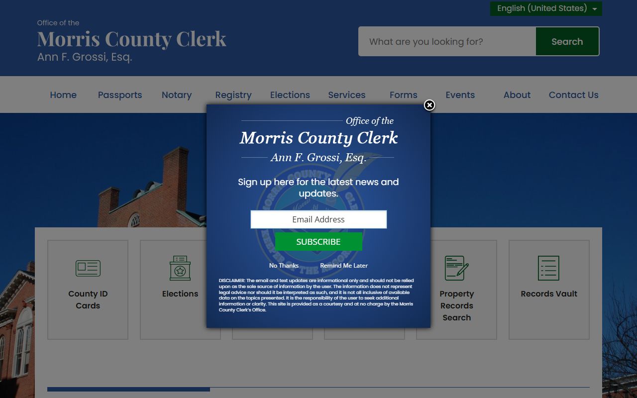 Morris County Clerk website for criminal history records