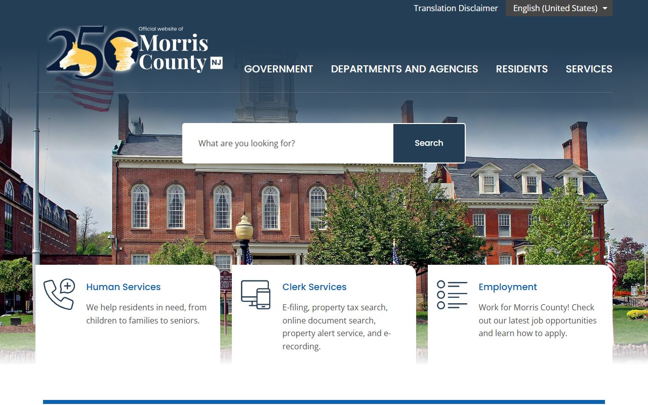 Morris County government website for criminal history records