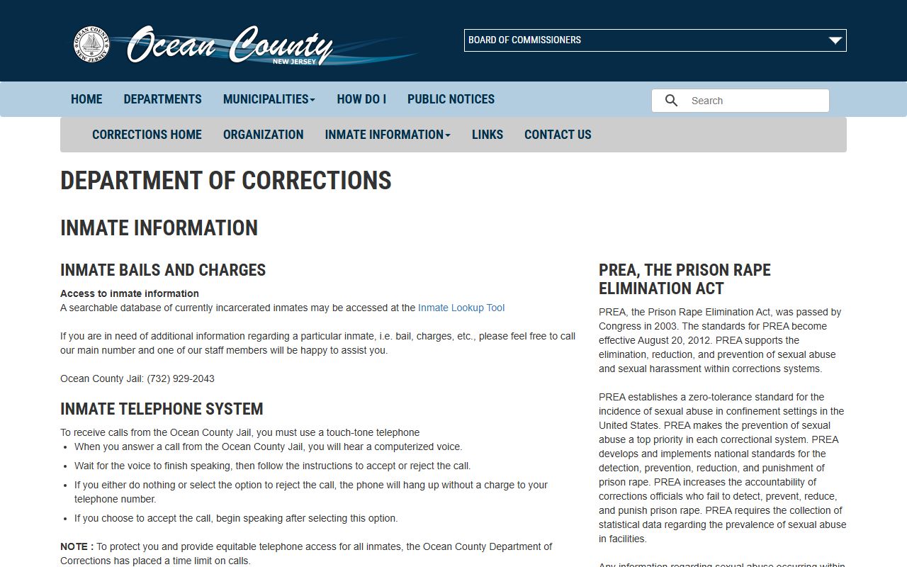 Ocean County Sheriff inmate information search for criminal history records