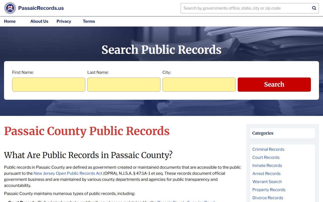 Passaic County records portal for criminal history searches