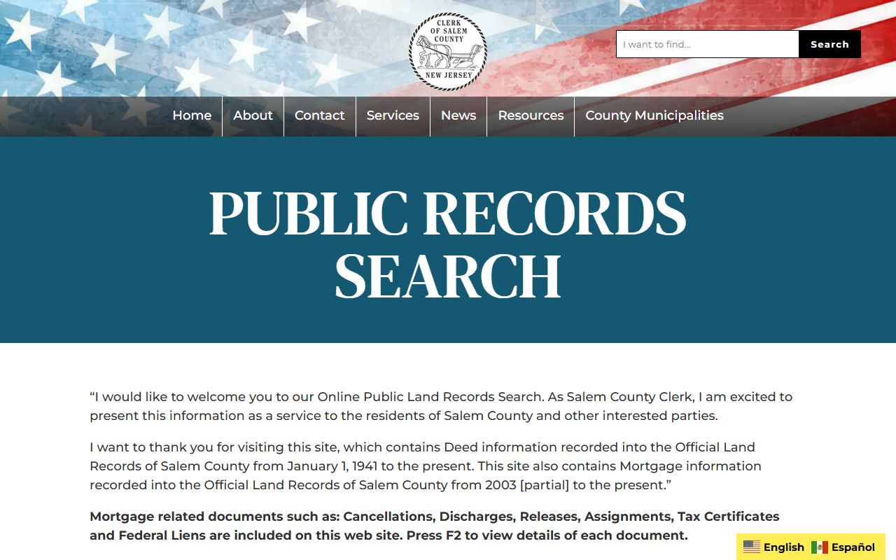 Salem County Clerk records search for criminal history data